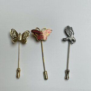 Eagle Butterfly Hat Lapel Pin Shiny Gold Silver Tone Set of 3